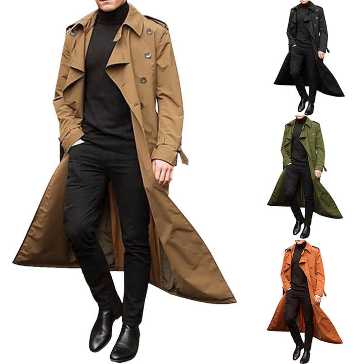 Herren langer Trenchcoat mit modernem Schnitt und praktischen Taschen Drune
