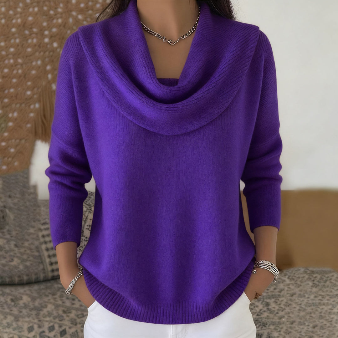 Damen nan fein gestrickter Pullover mit Wasserfallkragen und geripptem Saum Drune