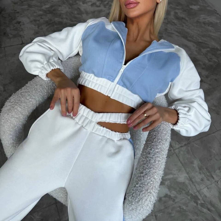 Damen cropped Kapuzenjacke mit innovativem Reißverschluss und elastischem Bund Drune