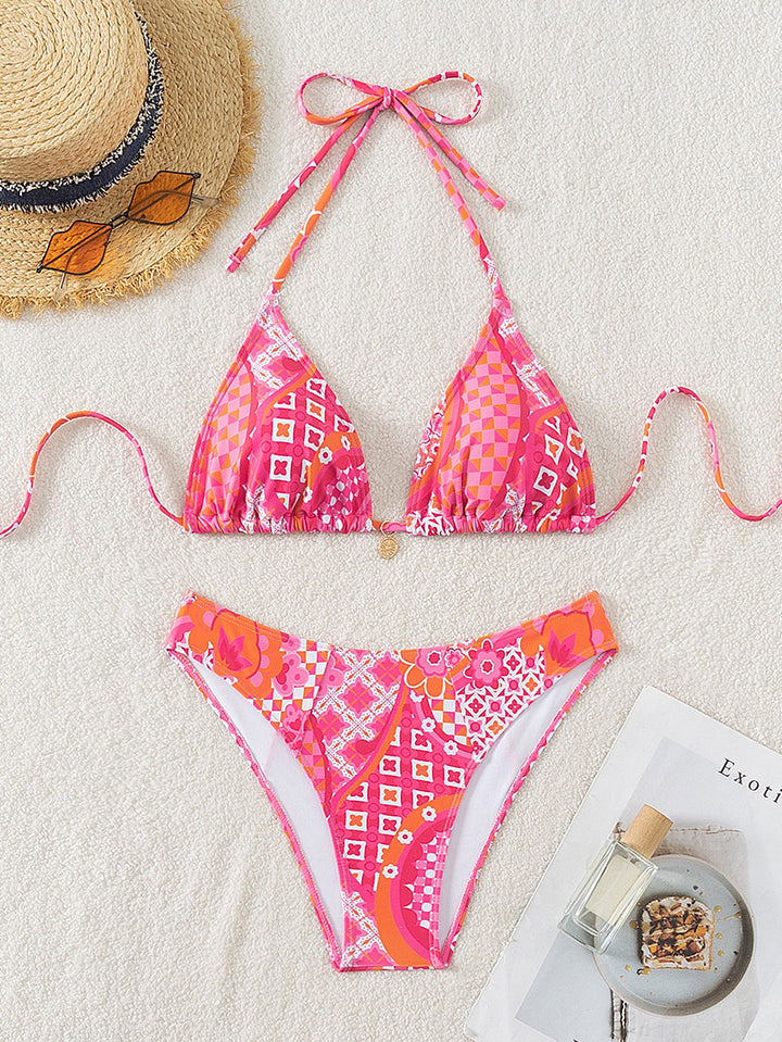 Damen Triangel-Bikini mit einzigartigem Mosaik-Muster und verstellbaren Bindebändern Drune