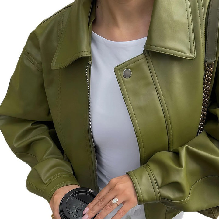 Damen lässige Oversized Lederjacke Drune