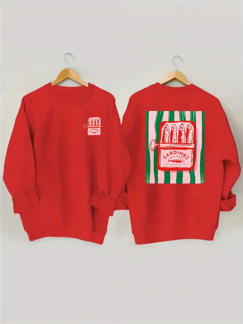 Damen Sweatshirt mit kreativer Sardinen-Grafik und lässigem Schnitt Drune