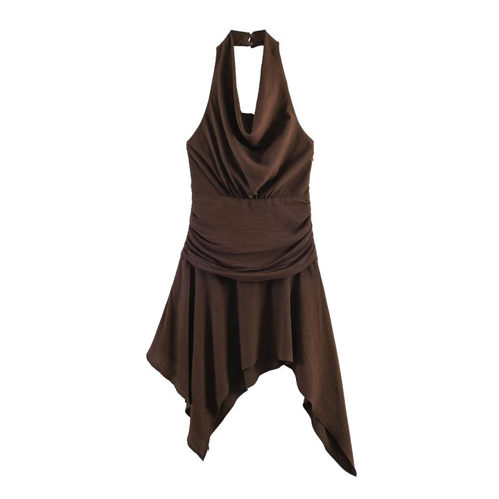 Damen asymmetrisches Halterkleid mit elegantem Drapierungsdesign Drune