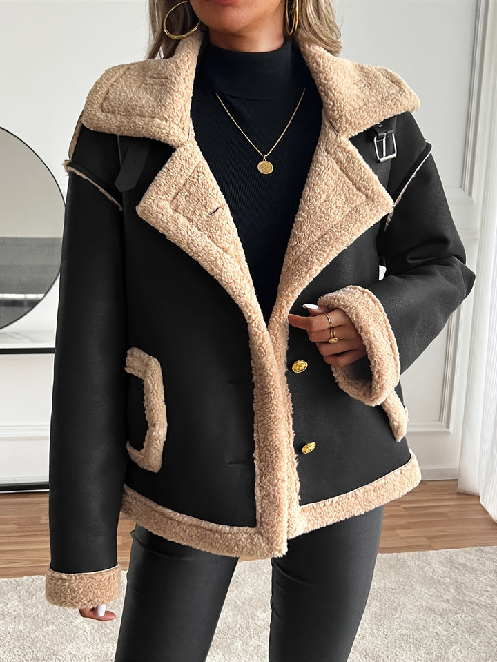 Damen Kurzjacke mit Kunstfellbesatz und praktischen Taschen Drune