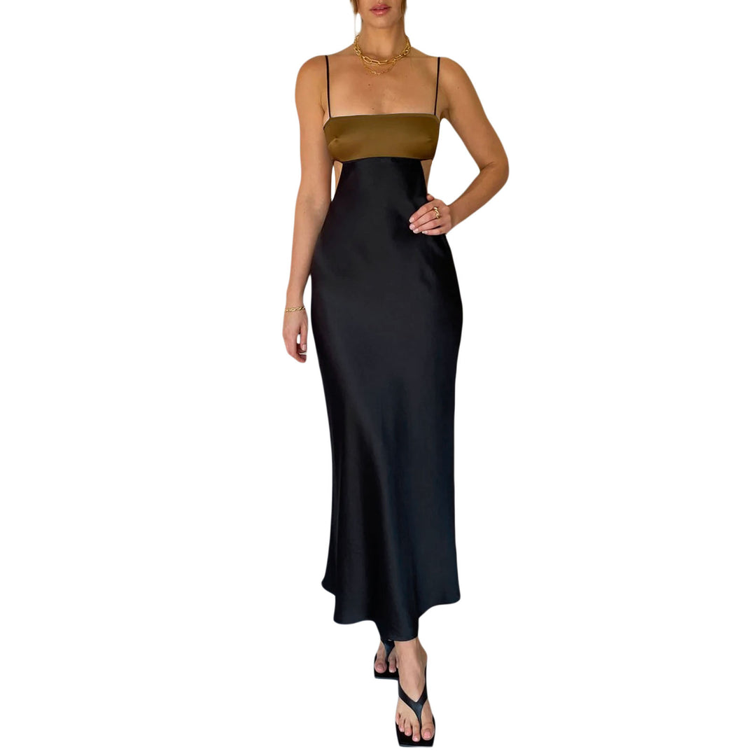 Damen elegantes langes Kleid mit innovativem Cut-Out Design und zarten Spaghettiträgern Drune