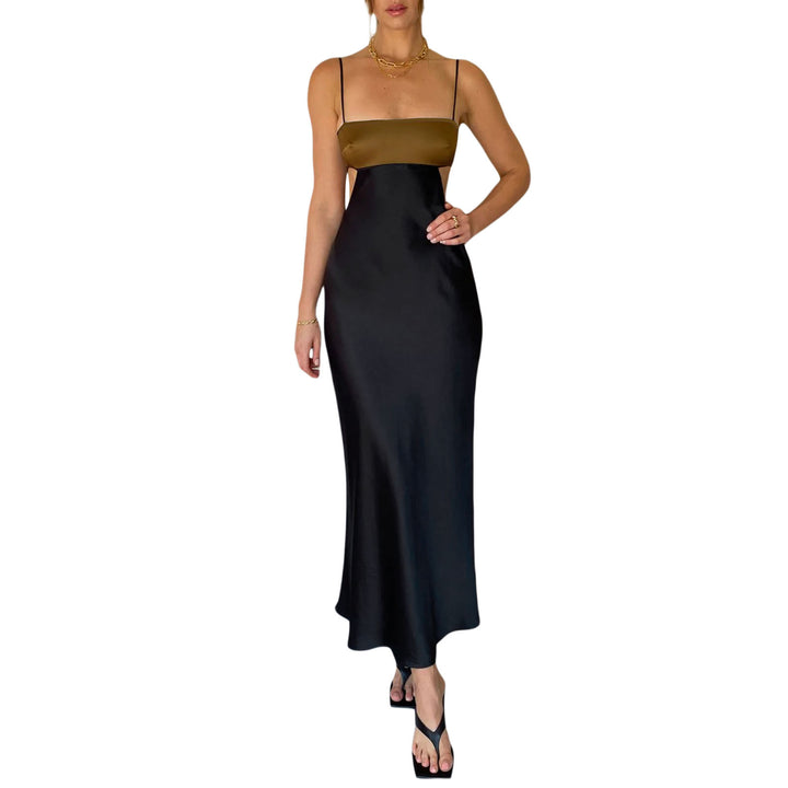 Damen elegantes langes Kleid mit innovativem Cut-Out Design und zarten Spaghettiträgern Drune