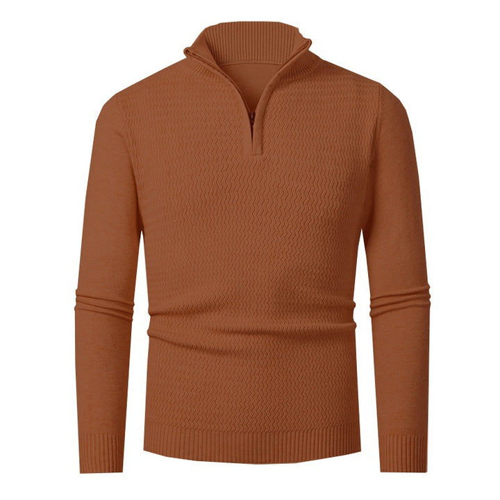 Herren nan Feinstrick-Halbzip-Pullover mit strukturierter Wellenoptik und Stehkragen Drune