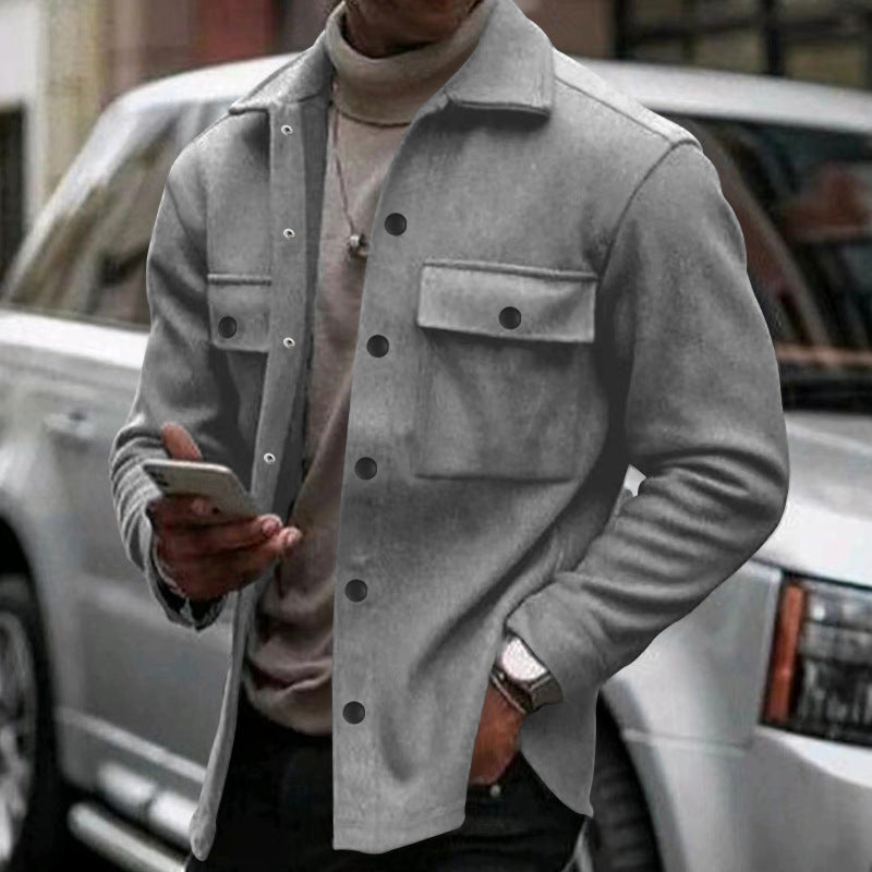 Herren nan modische Overshirt-Jacke in Filzoptik mit aufgesetzten Brusttaschen und sichtbarer Druckknopfleiste Drune