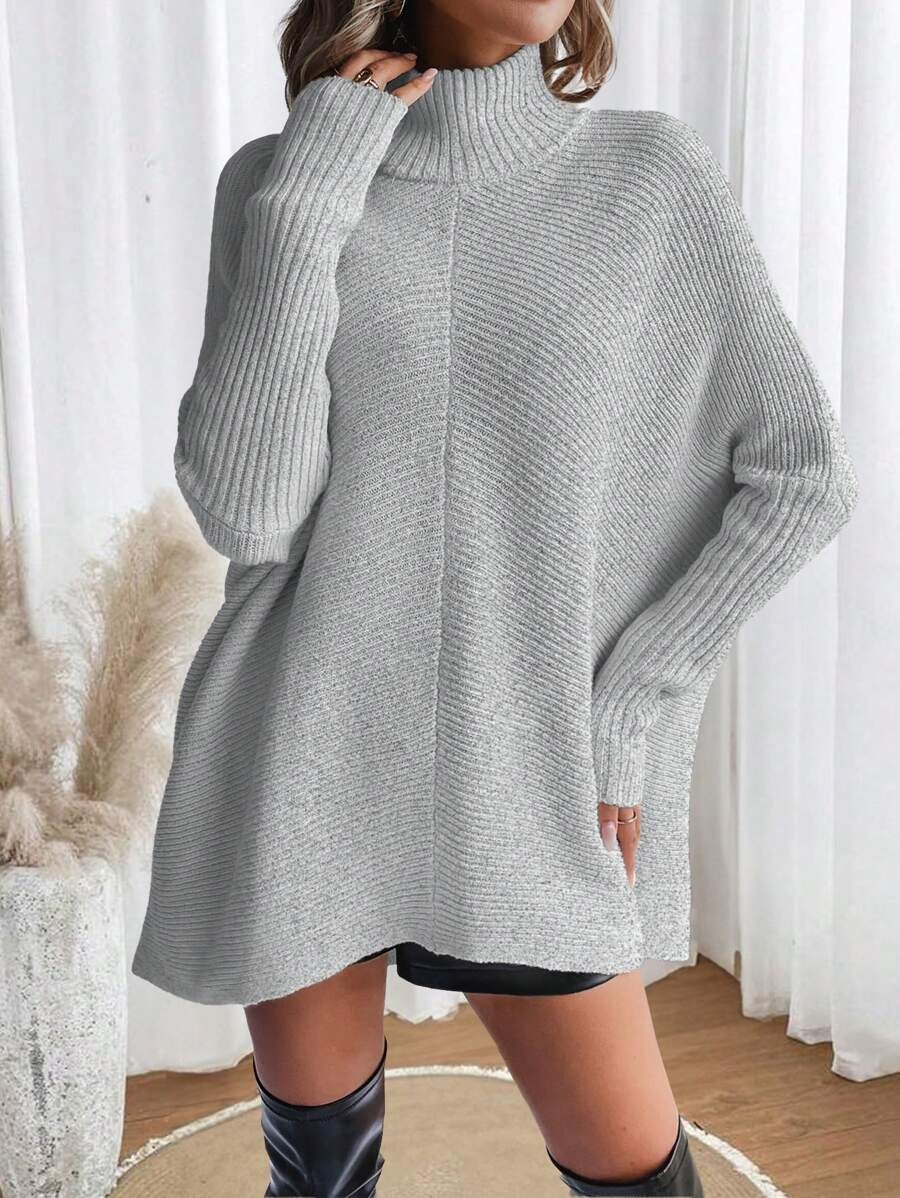 Damen Modischer Oversized Pullover mit hochgeschlossenem Kragen Drune