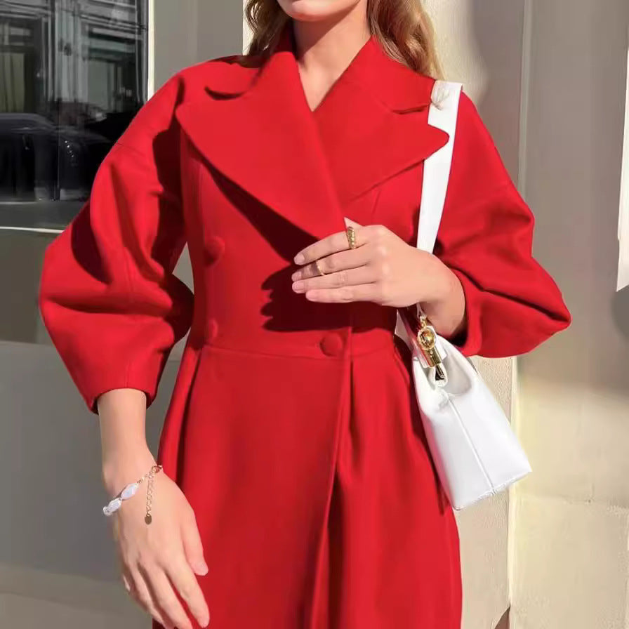 Damen eleganter Trenchcoat mit schimmerndem Finish und stylischem Gürtel Drune