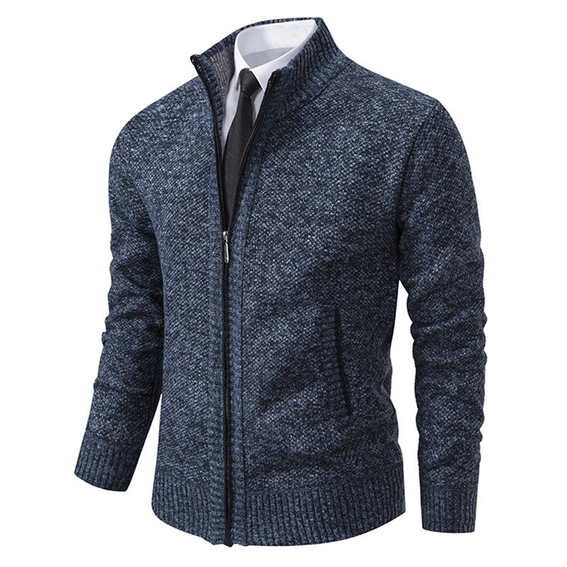 Herren nan gehobene Strickjacke mit Stehkragen und durchgehendem Reißverschluss, thermisch isolierend und tailliert geschnitten Drune