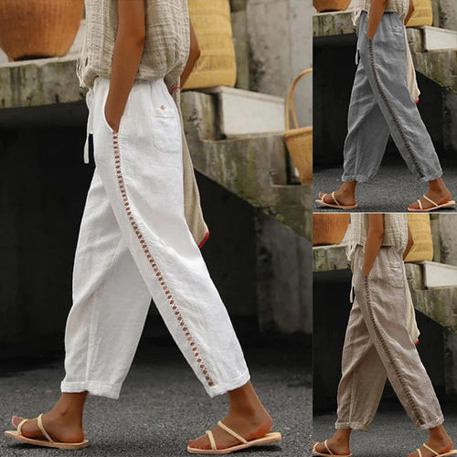 Damen Leinenhose mit seitlichen Spitzenakzenten und lässigem Schnitt Drune
