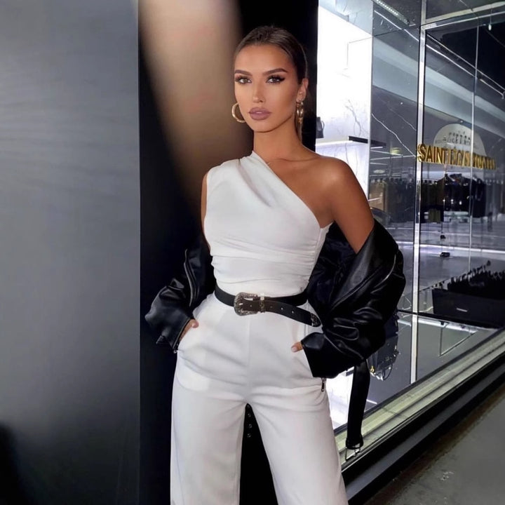Damen One-Shoulder Jumpsuit mit weitem Bein Drune