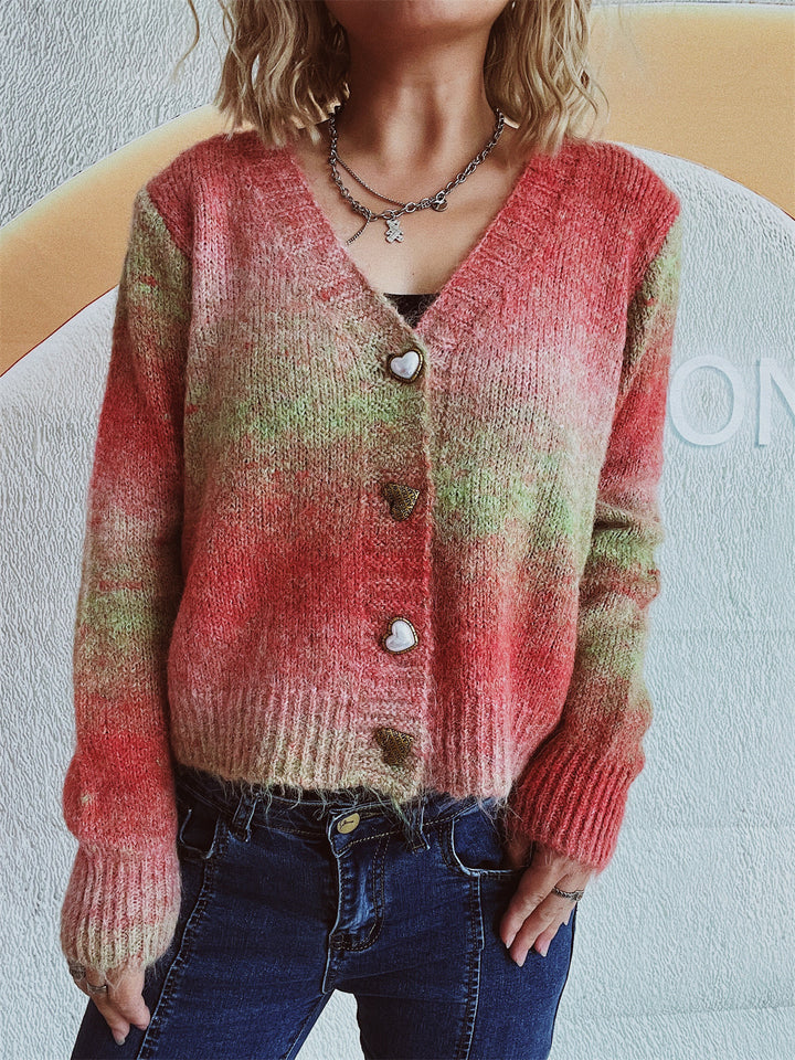 Damen Strickjacke mit luxuriösem Mohair-Material und modischen Herzknöpfen Drune