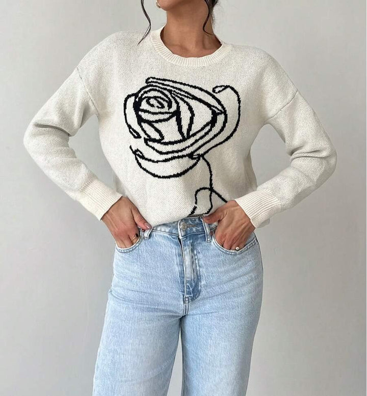 Damen Strickpullover mit floraler Stickerei Drune