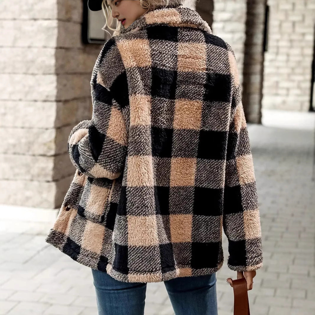 Damen Kuschelige Karofleecejacke im Casual-Stil Drune