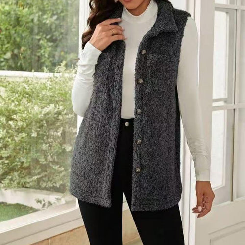 Damen Fleece Weste mit Knopfleiste und tiefem Kragen Drune