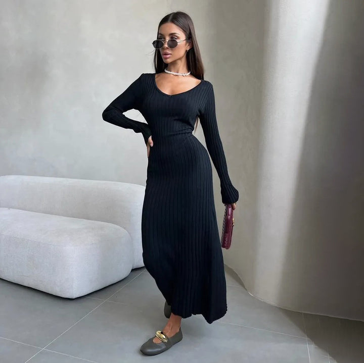 Damen Maxikleid mit raffiniertem Rippenstrick und schulterfreiem Design Drune