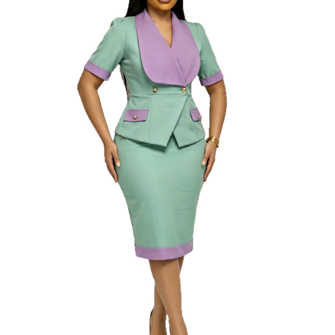 Damen elegantes Blazerkleid mit taillierter Silhouette und Kontrastakzenten Drune