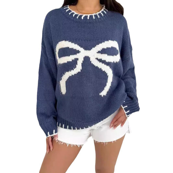 Damen Strickpullover mit verspieltem Schleifenmotiv und lässigem Schnitt Drune