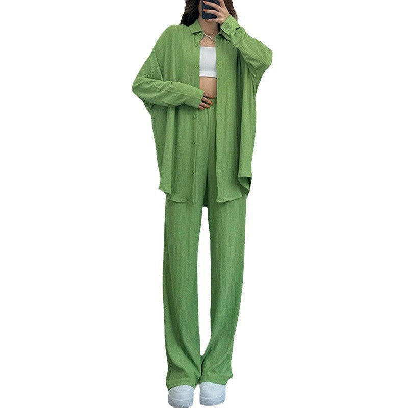 Damen lässiges Strickensemble mit weiter Bluse und lockeren Hosen Drune