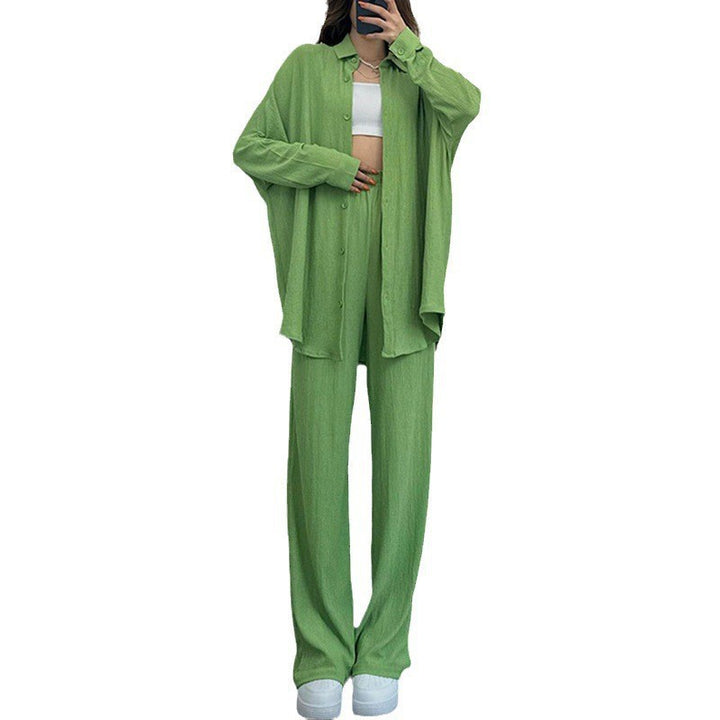 Damen lässiges Strickensemble mit weiter Bluse und lockeren Hosen Drune