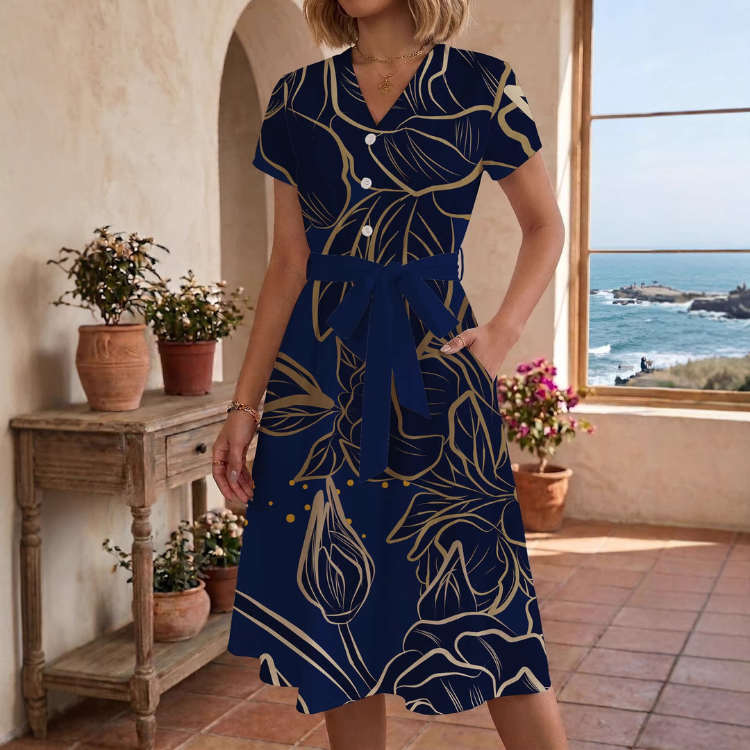 Damen Midi-Kleid mit floralem Design und bequemer Passform Drune
