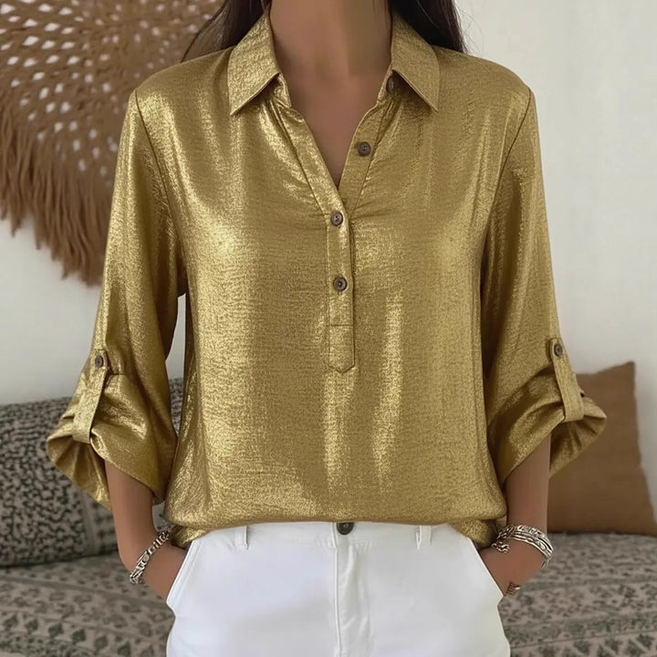 Damen elegantes und funkelndes Hemd mit kurzem Arm Drune
