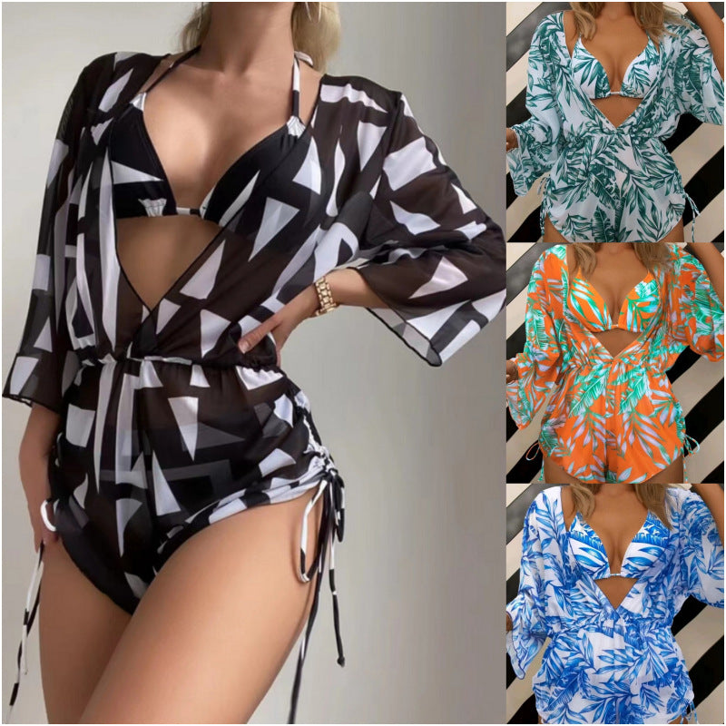 Damen Wendbare Strandmode mit floralem Kimono und Bikini Drune