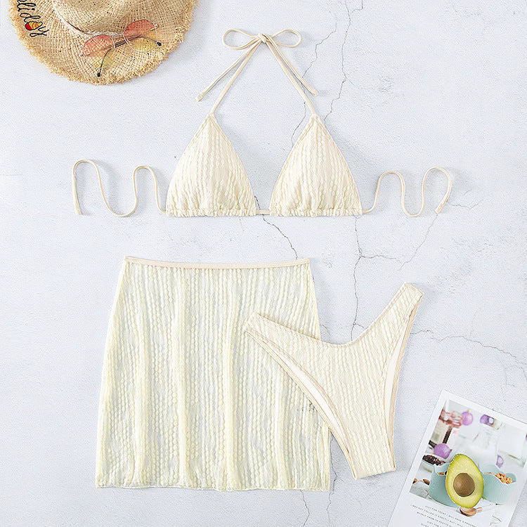 Damen Bikini-Set mit charmant gerafftem Oberteil und transparenter Rockpartie Drune