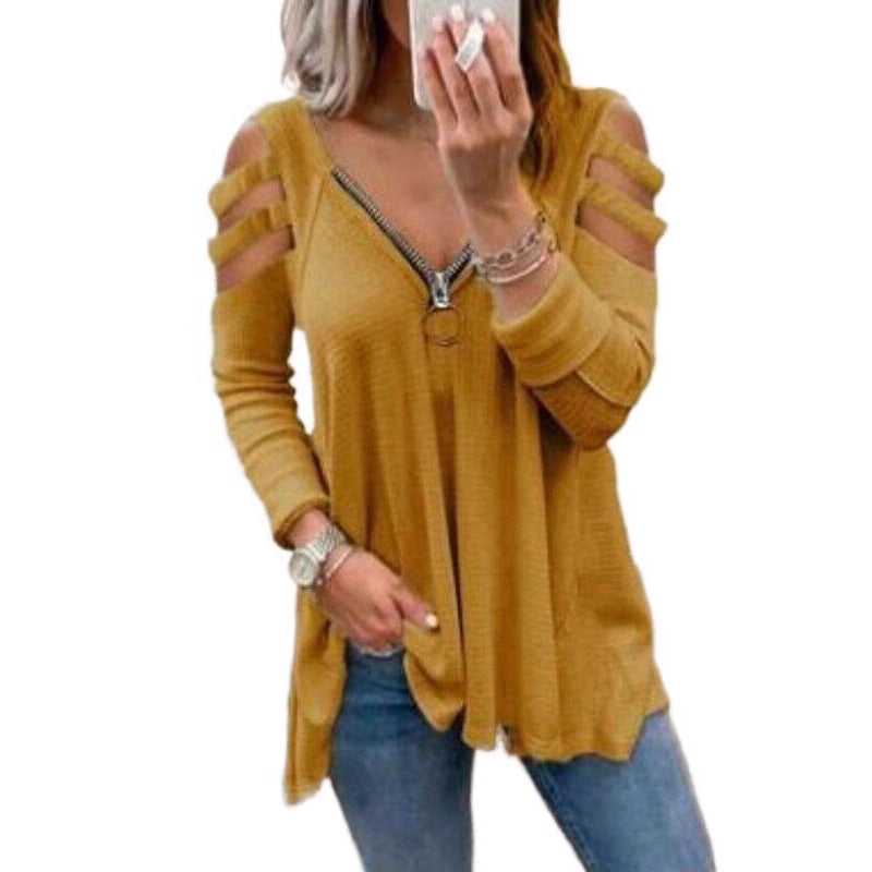 Damen Strickpullover mit modischen Cut-Out-Ärmeln Drune