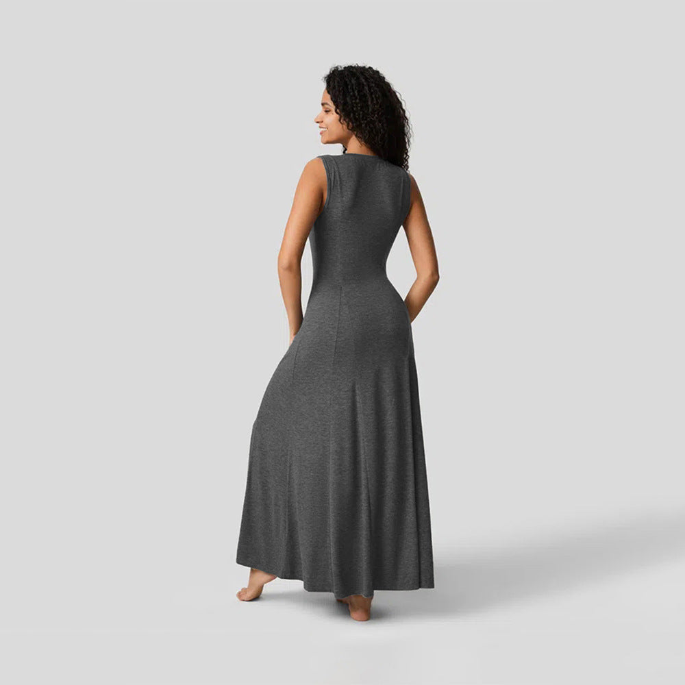 Damen Maxikleid mit Knopfleiste und figurfreundlichem Schnitt Drune