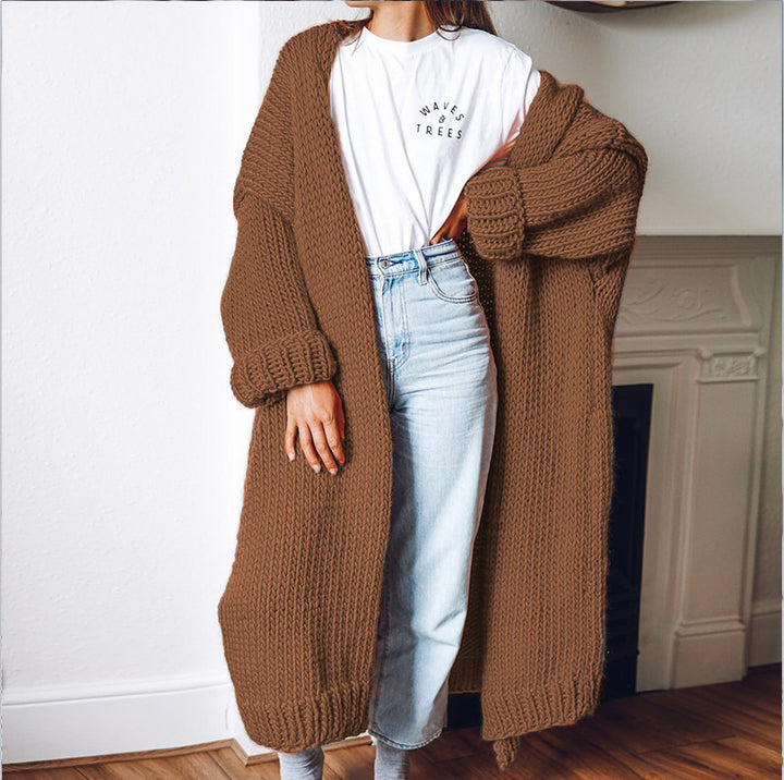 Damen Großer Strickmantel mit tiefen Taschen und voluminösen Ärmeln Drune