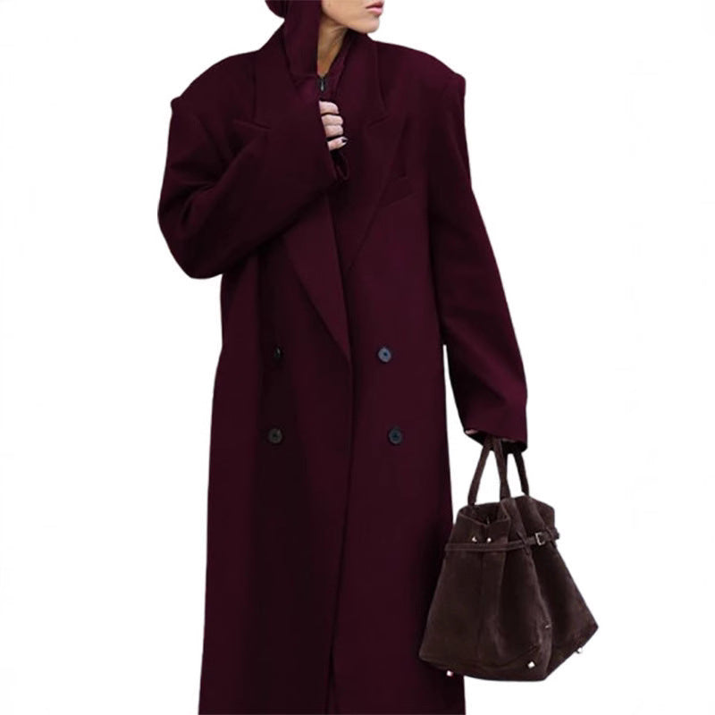 Damen Eleganter Oversize-Wollmantel mit Doppelknebelverschluss Drune