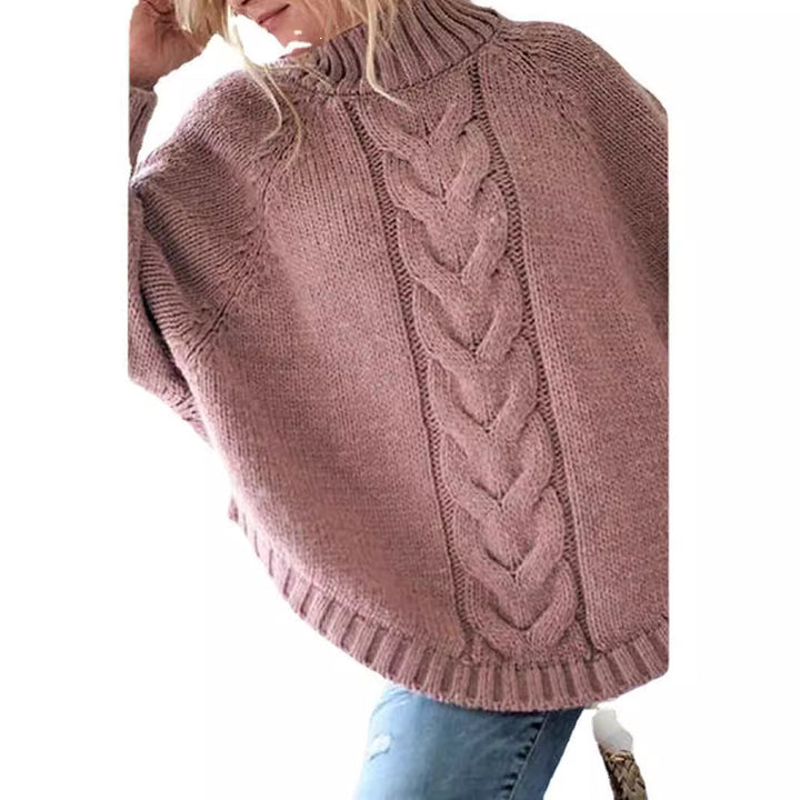 Damen Strickpullover mit hohem Kragen und Zopfdesign Drune