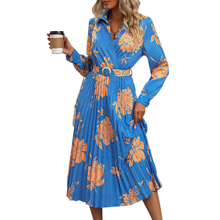 Damen Maxikleid mit elegantem Blumenmuster und schickem Taillengürtel Drune