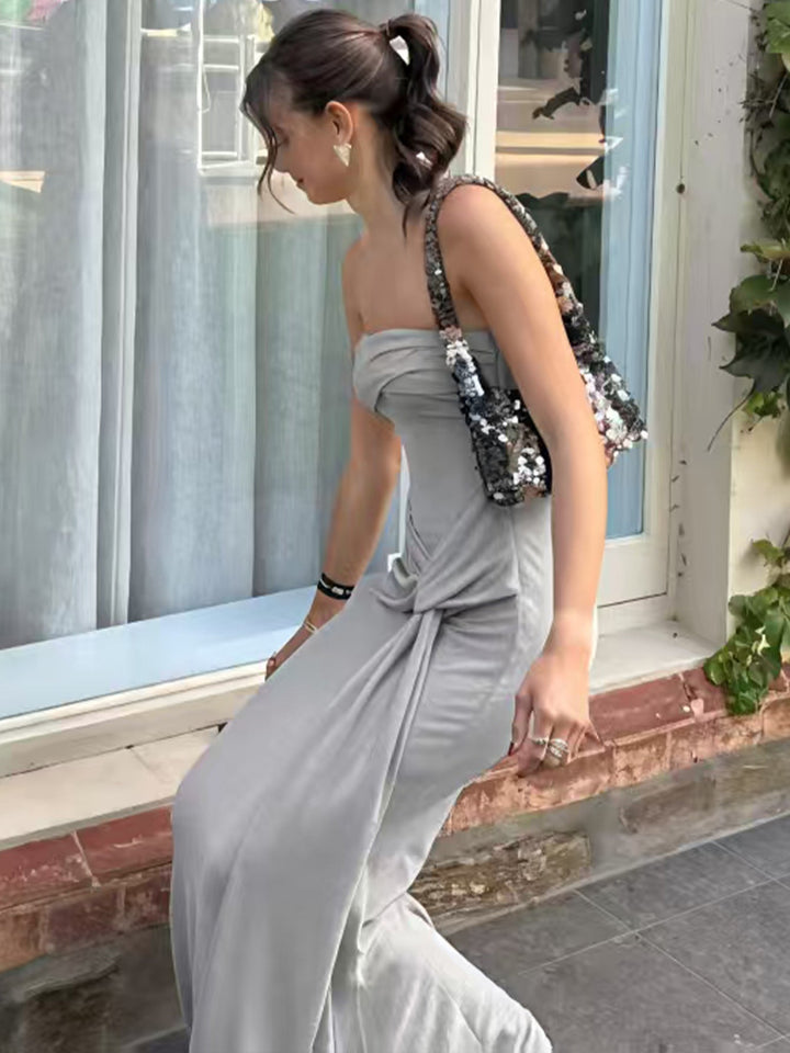 Damen Strapless Maxikleid mit raffiniertem Wickeldesign Drune