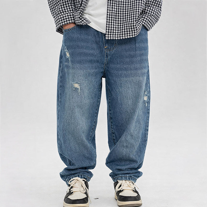 Herren lässige Relaxed-Fit Jeans mit modischen Abriebstellen Drune