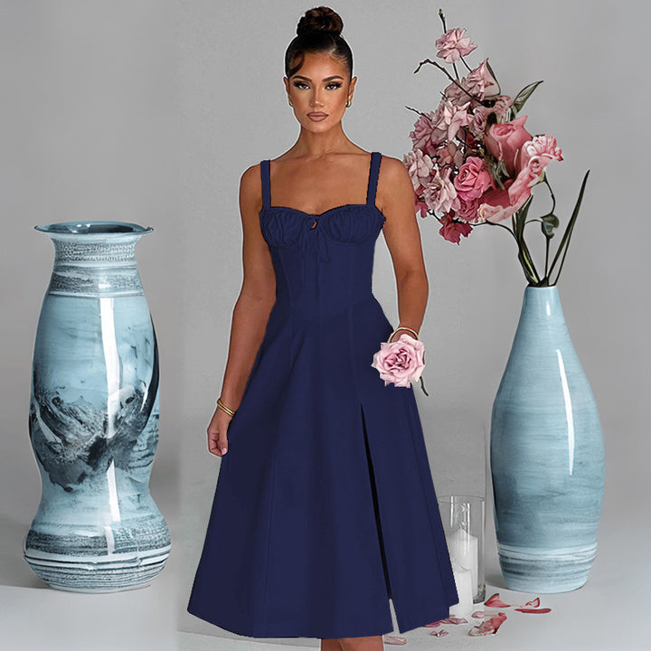 Damen elegante A-Linien Kleid mit charmanten Rüschendetails Drune
