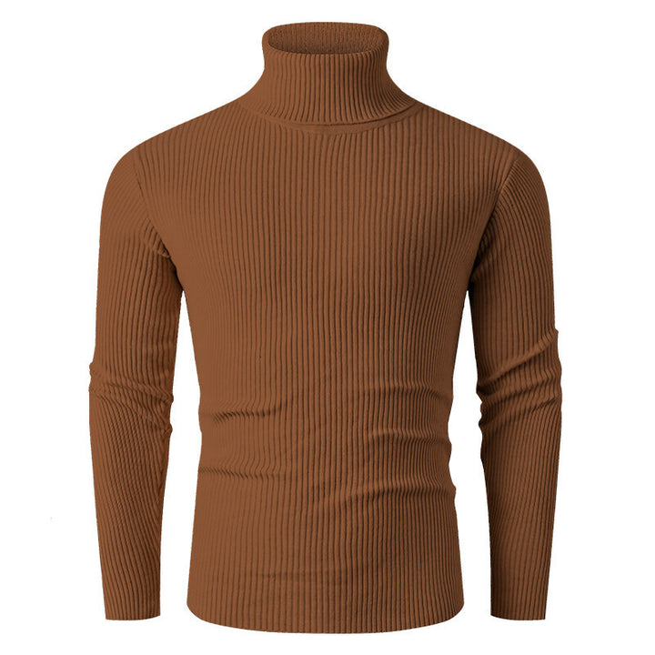 Herren nan taillierter Rippen-Strick Rollkragenpullover Slim Fit Drune