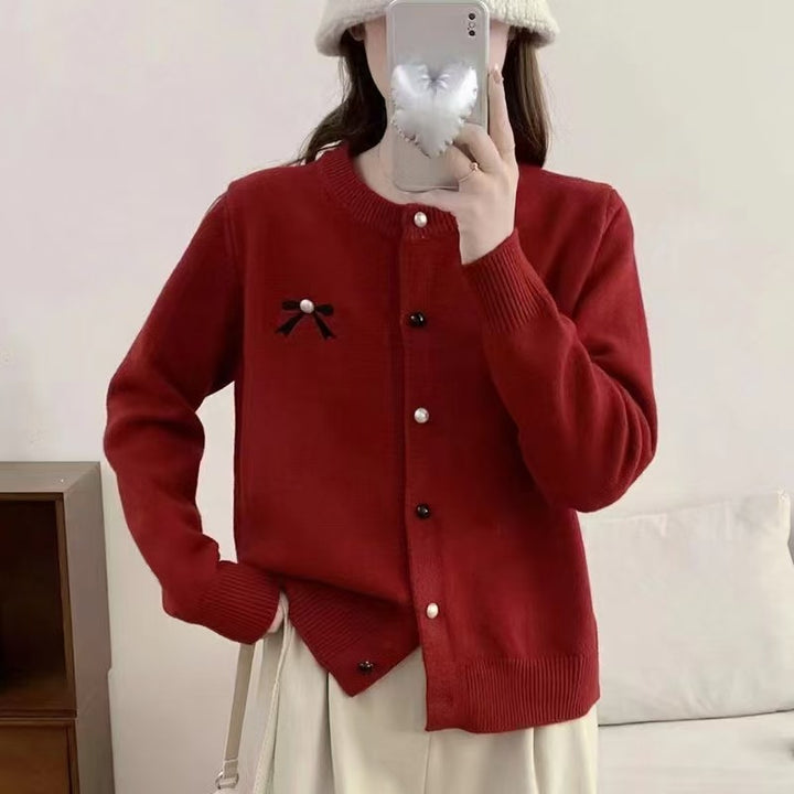 Damen Strickjacke mit dekorativer Schleifenstickerei Drune
