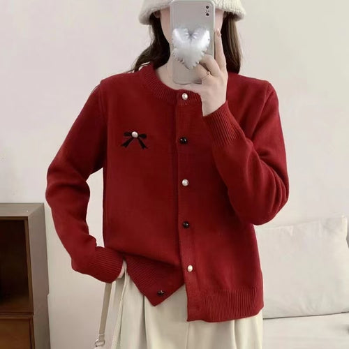 Damen Strickjacke mit dekorativer Schleifenstickerei Drune