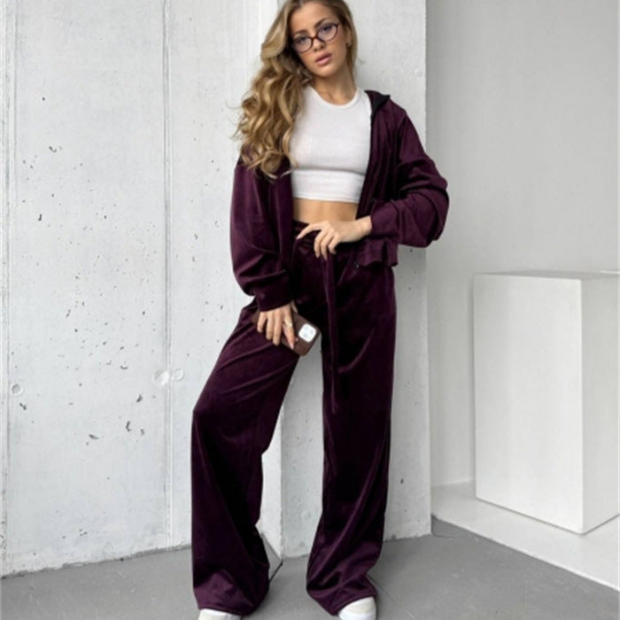 Damen komfortables Lounge-Set mit lockerer Jacke und weit geschnittenen Hosen Drune