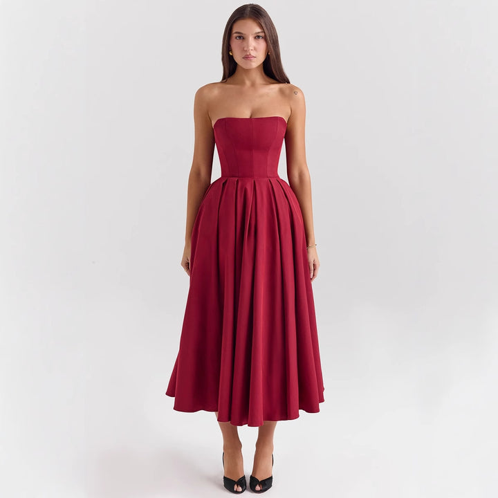 Damen Abendkleid mit Herz-Ausschnitt und schwingendem Rock Drune