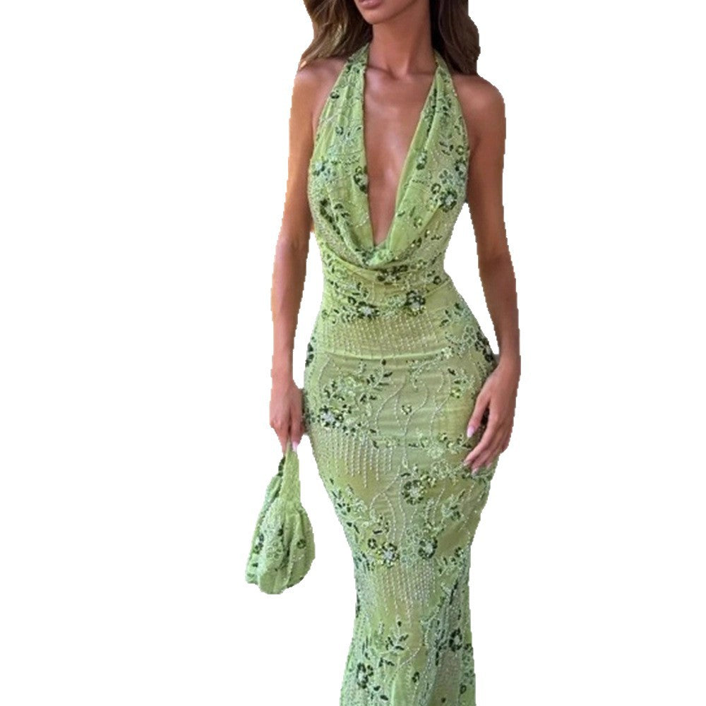Damen Elegantes Maxikleid mit raffiniertem Drapierungsdesign und floralem Muster Drune
