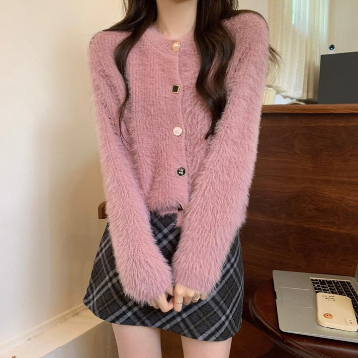 Damen kuschelige Strickjacke mit knöpfbarem Design und elegantem Flair Drune