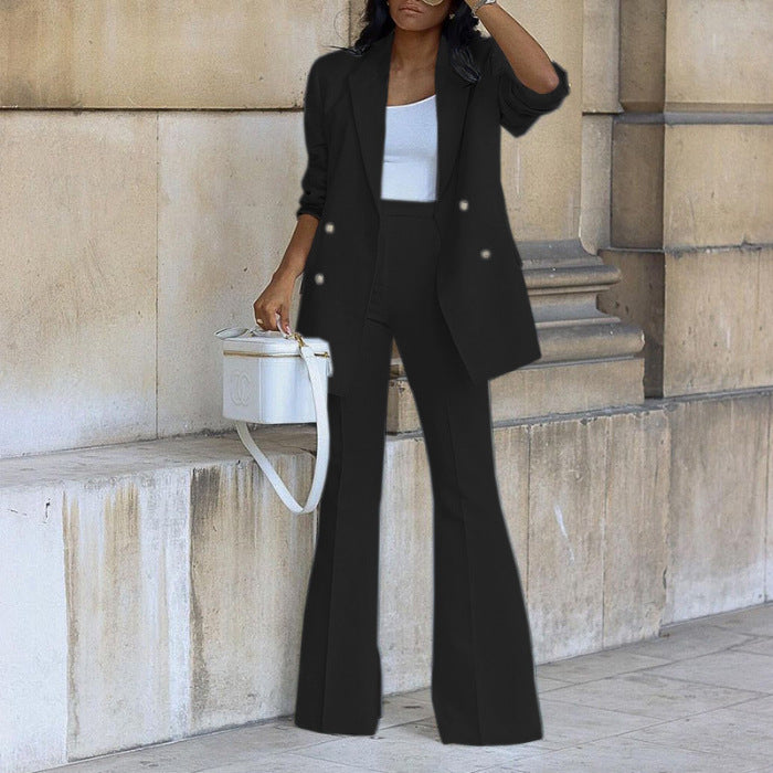 Damen elegantes Blazer-Set mit weitem Bein und Taillengürtel Drune