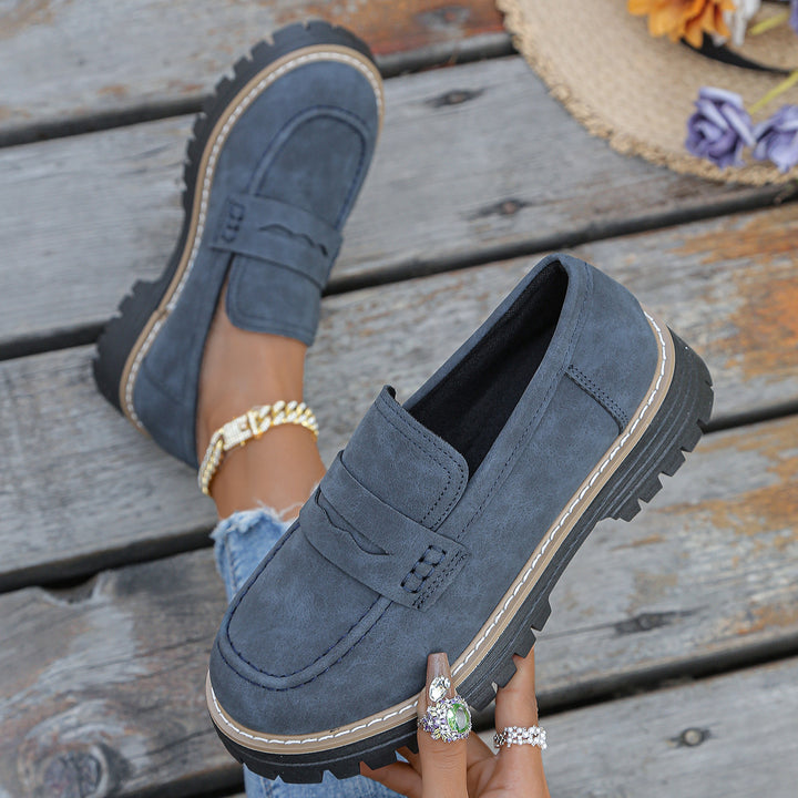 Damen robuste Loafer mit markanter Profilsohle, weichem Veloursoptik-Obermaterial und gepolstertem Komfortfußbett Drune