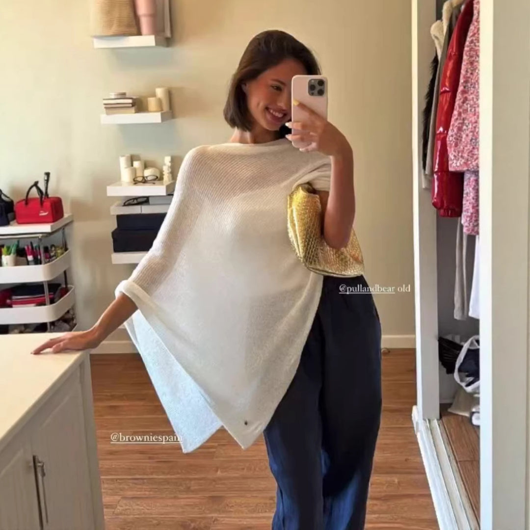 Damen lässiges Strickoberteil mit asymmetrischem Schnitt und metallischem Glanz Drune
