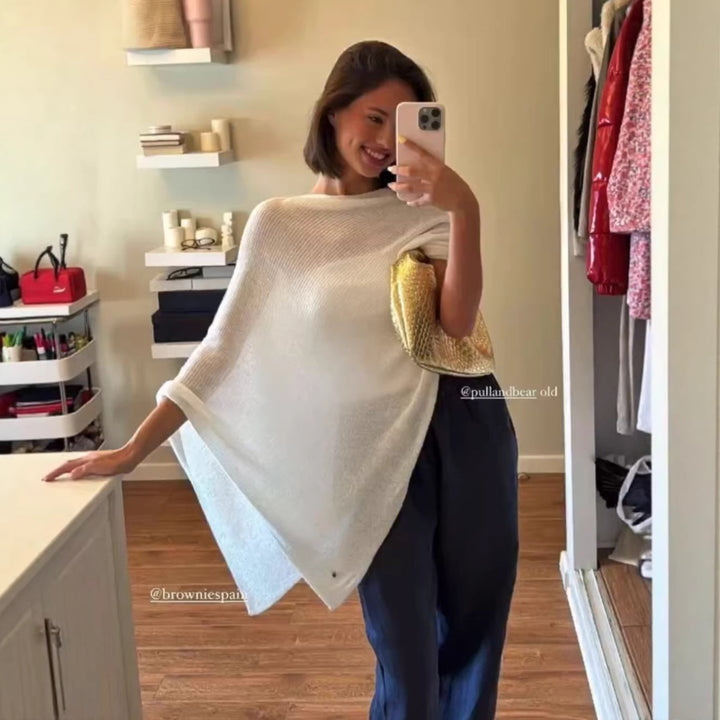 Damen lässiges Strickoberteil mit asymmetrischem Schnitt und metallischem Glanz Drune